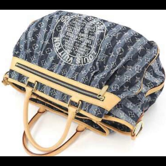 Louis Vuitton♥️Denim Cabas Raye GM Travel Bag 2 Way Duffle - Picture 12 of 15